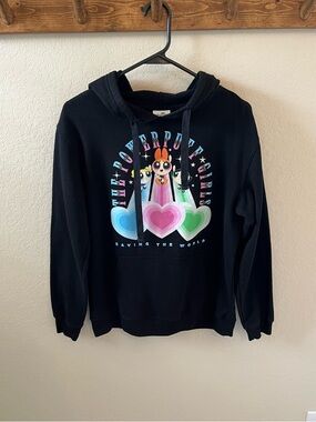 The Powerpuff Girls Girls Black Graphic Hoodie Pullover Size L